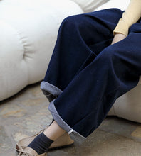 Load image into Gallery viewer, Cotton Wide Leg Jeans , Loose Denim Pants, Blue Wide Leg Trousers