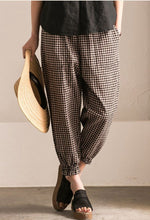 Load image into Gallery viewer, Art Casual Black White Grid Pants Cotton Women Clothes K9653B - FantasyLinen