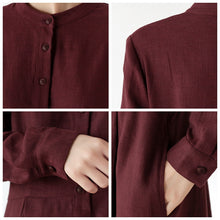 Load image into Gallery viewer, Women's Stand Collar Long SLeeves Linen Dress