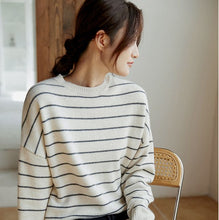Load image into Gallery viewer, Wool Pullover Sweater for Ladies, Casual Crew-Neck Sweater, Winter Strips Sweater
