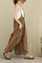 Load image into Gallery viewer, Brown Wide Leg Loose Silk Overalls Women Clothes - FantasyLinen
