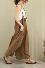 Load image into Gallery viewer, Brown Wide Leg Loose Silk Overalls Women Clothes - FantasyLinen