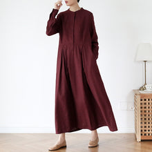 Load image into Gallery viewer, Women's Stand Collar Long SLeeves Linen Dress