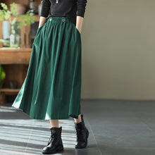 Load image into Gallery viewer, Vintage Cotton Skirt, Loose Skirt with Pocket, Casual Black Skrit,