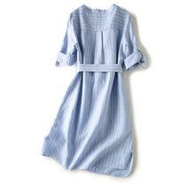 Load image into Gallery viewer, Linen Summer Dresses Blue White Stripe Clothing For Women