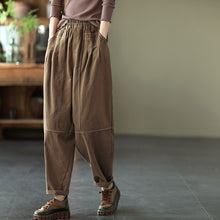Load image into Gallery viewer, Cotton Pants for Women, Black Harm Pants, Brown Pocket Pant