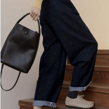 Load image into Gallery viewer, Cotton Wide Leg Jeans , Loose Denim Pants, Blue Wide Leg Trousers