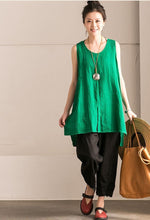 Load image into Gallery viewer, Light Green Cotton Linen Sleeveless Casual Long Shirt Summer and Spring For Women clothes B636B - FantasyLinen