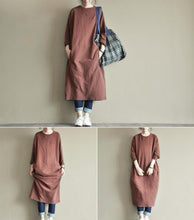 Load image into Gallery viewer, Two Colours Round Collar Fleece Long Dress Causel Women Clothes - FantasyLinen
