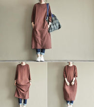 Load image into Gallery viewer, Two Colours Round Collar Fleece Long Dress Causel Women Clothes - FantasyLinen
