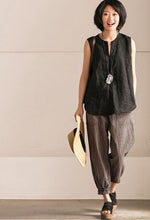 Load image into Gallery viewer, Art Casual Black White Grid Pants Cotton Women Clothes K9653B - FantasyLinen