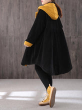 Load image into Gallery viewer, Mid-length Retro Winter Padded Warm Corduroy Casual Coat Women's Hooded Green Trench Coat Corduroy Over coat