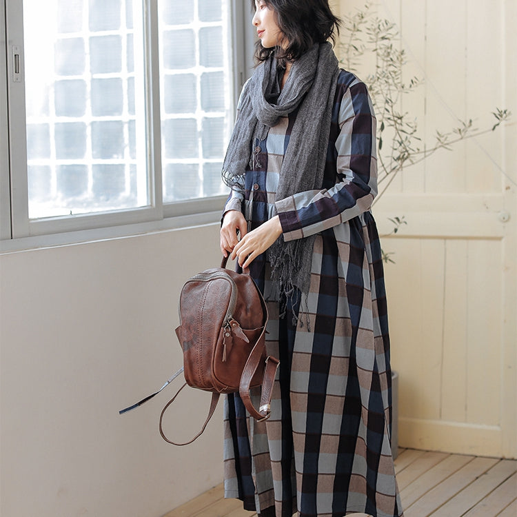 Cotton Long Dresses for Women, Winter Plaid Dress– FantasyLinen