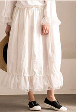 Load image into Gallery viewer, White Joining together Elastic Waist Chiffon linen Skirt Women Clothes Q291BG - FantasyLinen