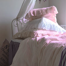 Load image into Gallery viewer, Frayed Ruffle Linen Pillow Case In Midnight Washed & Softened