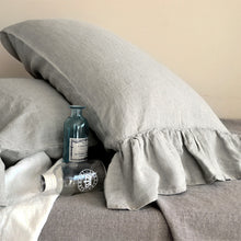 Load image into Gallery viewer, Linen Pillowcase With Ruffles Standard Body Pillow Size. Bed Pillows. Washed & Softened