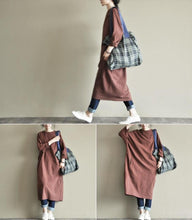 Load image into Gallery viewer, Two Colours Round Collar Fleece Long Dress Causel Women Clothes - FantasyLinen