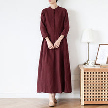 Load image into Gallery viewer, Women's Stand Collar Long SLeeves Linen Dress