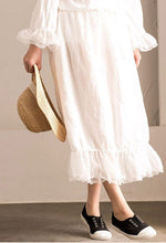 Load image into Gallery viewer, White Joining together Elastic Waist Chiffon linen Skirt Women Clothes Q291BG - FantasyLinen