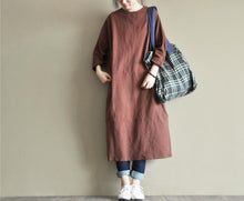 Load image into Gallery viewer, Two Colours Round Collar Fleece Long Dress Causel Women Clothes - FantasyLinen