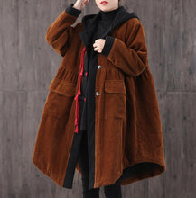 Load image into Gallery viewer, Mid-length Retro Winter Padded Warm Corduroy Casual Coat Women&#39;s Hooded Green Trench Coat Corduroy Over coat
