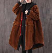 Load image into Gallery viewer, Mid-length Retro Winter Padded Warm Corduroy Casual Coat Women's Hooded Green Trench Coat Corduroy Over coat