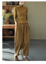 Load image into Gallery viewer, Cotton Pants for Women, Black Harm Pants, Brown Pocket Pant