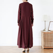 Load image into Gallery viewer, Women's Stand Collar Long SLeeves Linen Dress