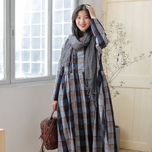 Load image into Gallery viewer, Cotton Long Dresses for Women, Winter Plaid Dress