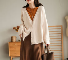 Load image into Gallery viewer, Cotton Sweater for Women, Casual Knit Sweater, Beige Cardigan Sweater