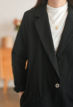 Load image into Gallery viewer, Classic Long Sleeve Trench, Fluffy Ladies Overcoat, Cotton Buckle Long Black Coat
