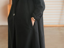 Load image into Gallery viewer, Classic Long Sleeve Trench, Fluffy Ladies Overcoat, Cotton Buckle Long Black Coat