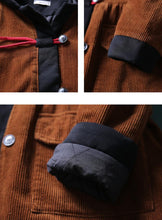 Load image into Gallery viewer, Mid-length Retro Winter Padded Warm Corduroy Casual Coat Women's Hooded Green Trench Coat Corduroy Over coat