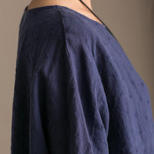 Load image into Gallery viewer, Blue Cotton Linen Bat Sleeve Top  Round collar Shirt Summer and Spring For Women C9962B - FantasyLinen
