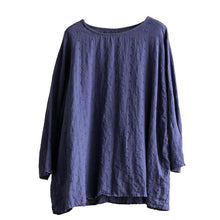 Load image into Gallery viewer, Blue Cotton Linen Bat Sleeve Top Round collar Shirt Summer and Spring For Women C9962B - FantasyLinen