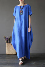 Load image into Gallery viewer, Blue Casual Linen Plus Size Summer Maxi Dresses 1640 - FantasyLinen