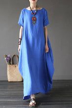Load image into Gallery viewer, Blue Casual Linen Plus Size Summer Maxi Dresses 1640 - FantasyLinen