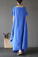 Load image into Gallery viewer, Blue Casual Linen Plus Size Summer Maxi Dresses 1640 - FantasyLinen