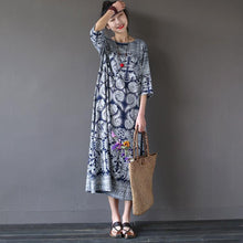 Load image into Gallery viewer, Blue Flower Vintage Dress Women Tops Q1627A - FantasyLinen