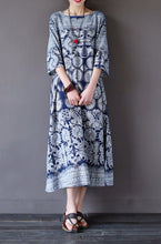 Load image into Gallery viewer, Blue Flower Vintage Dress Women Tops Q1627A - FantasyLinen