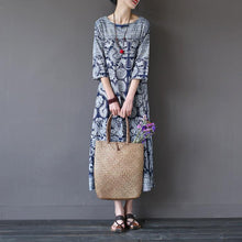 Load image into Gallery viewer, Blue Flower Vintage Dress Women Tops Q1627A - FantasyLinen