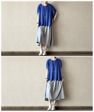 Load image into Gallery viewer, Blue Pinstripe Cotton A-Style Skirt Casual Women Clothes L0029 - FantasyLinen
