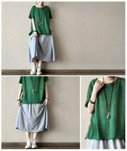 Load image into Gallery viewer, Blue Pinstripe Cotton A-Style Skirt Casual Women Clothes L0029 - FantasyLinen