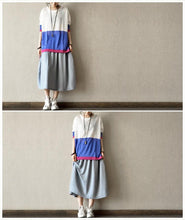 Load image into Gallery viewer, Blue Pinstripe Cotton A-Style Skirt Casual Women Clothes L0029 - FantasyLinen