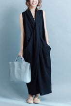Load image into Gallery viewer, Black Sleeveless Cross Plus Size Oversize long Dresses Q6369 - FantasyLinen