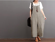 Load image into Gallery viewer, Cotton Linen Sen Department Causel Loose Overalls Big Pocket Maxi Size Trousers Women Clothes - FantasyLinen