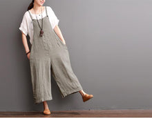 Load image into Gallery viewer, Cotton Linen Sen Department Causel Loose Overalls Big Pocket Maxi Size Trousers Women Clothes - FantasyLinen