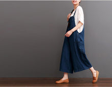 Load image into Gallery viewer, Cowboy Blue Causel Loose Overalls Big Pocket Trousers Women Clothes - FantasyLinen
