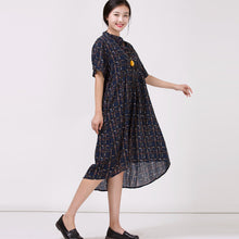 Load image into Gallery viewer, Women's Stand Collar Cotton Colored printed Dress