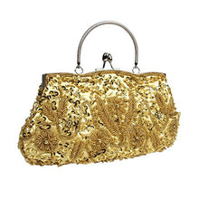Load image into Gallery viewer, Beaded Sequin Design Metal Frame Kissing Lock Satin Interior Evening Clutch - FantasyLinen